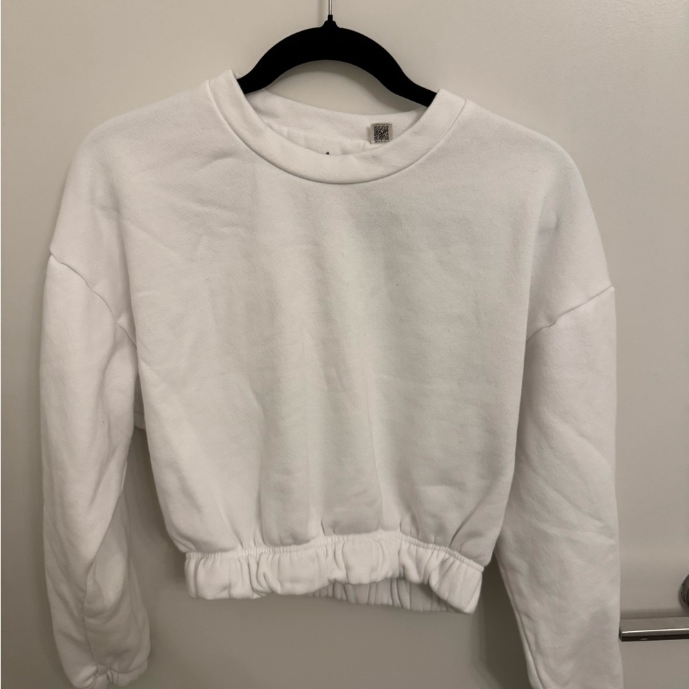 adidas White Cropped Crewneck Sweatshirt